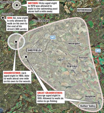 Map showing the shrinking horizons of childhood