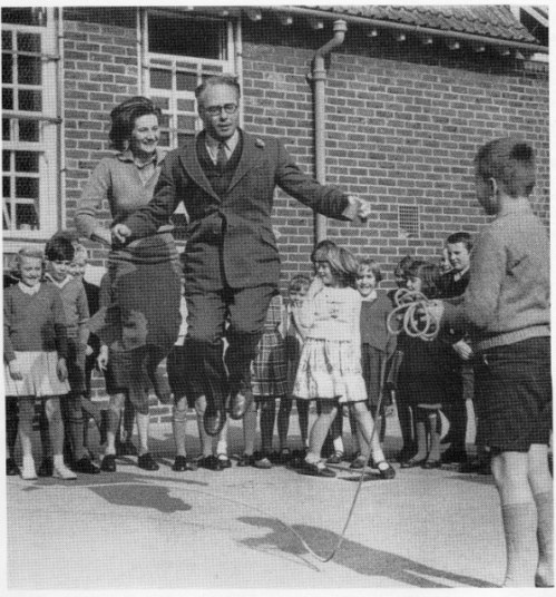 Peter and Iona Opie skipping with children