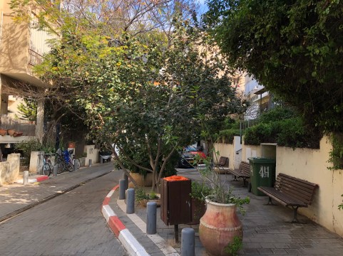 Woonerf-style residential street in downtown Tel Aviv.